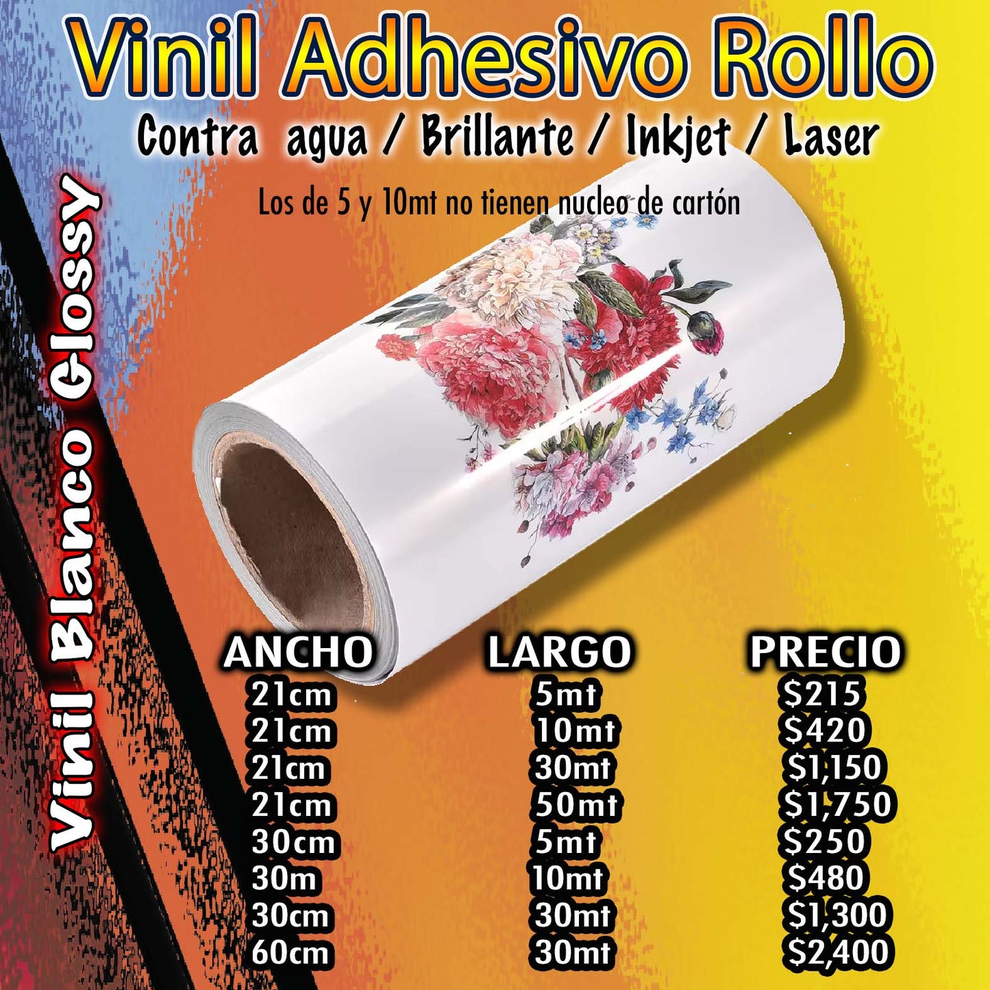 Vinil blanco glossy adhesivo inkjet 60cm x 30mt