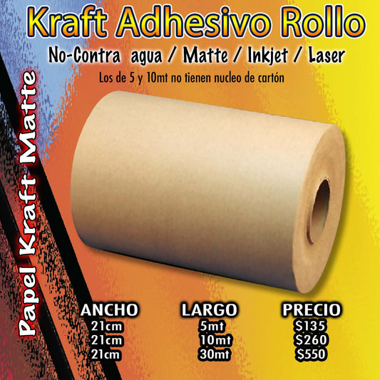 Papel Kraft Adhesivo Imprimible 21cm x 10mts