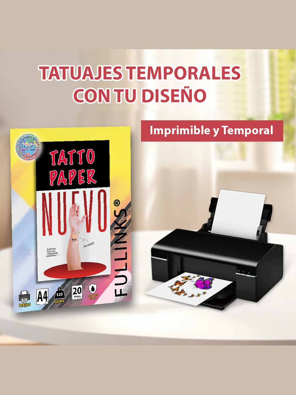Papel para tatuajes temporales Inkjet Fullinks – Tamaño A4