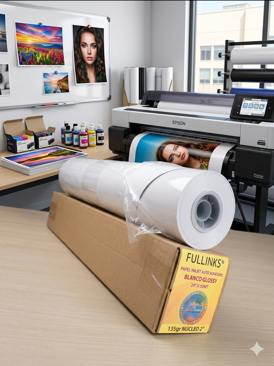 Papel fotográfico blanco glossy 24 pulgadas x 30mt 135gr