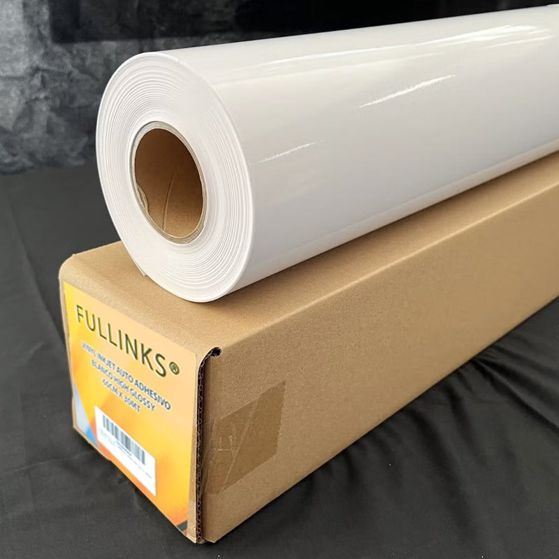 Vinil blanco high glossy adhesivo inkjet 60cm x 30mt núcleo 2"