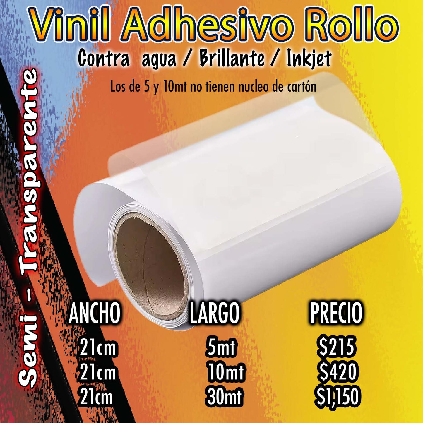 Vinil Inkjet Imprimible Blanco Glossy 21cm x 30mts