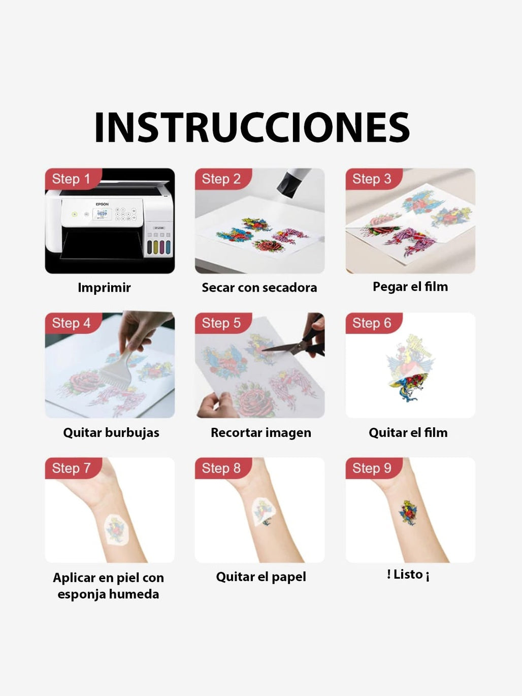 Papel para tatuajes temporales Inkjet Fullinks – Tamaño A4